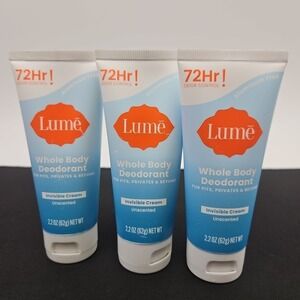 Lot Of 2 Lume Invisible Cream Tube Deodorant 2.2oz Unscented 72 Hr Control